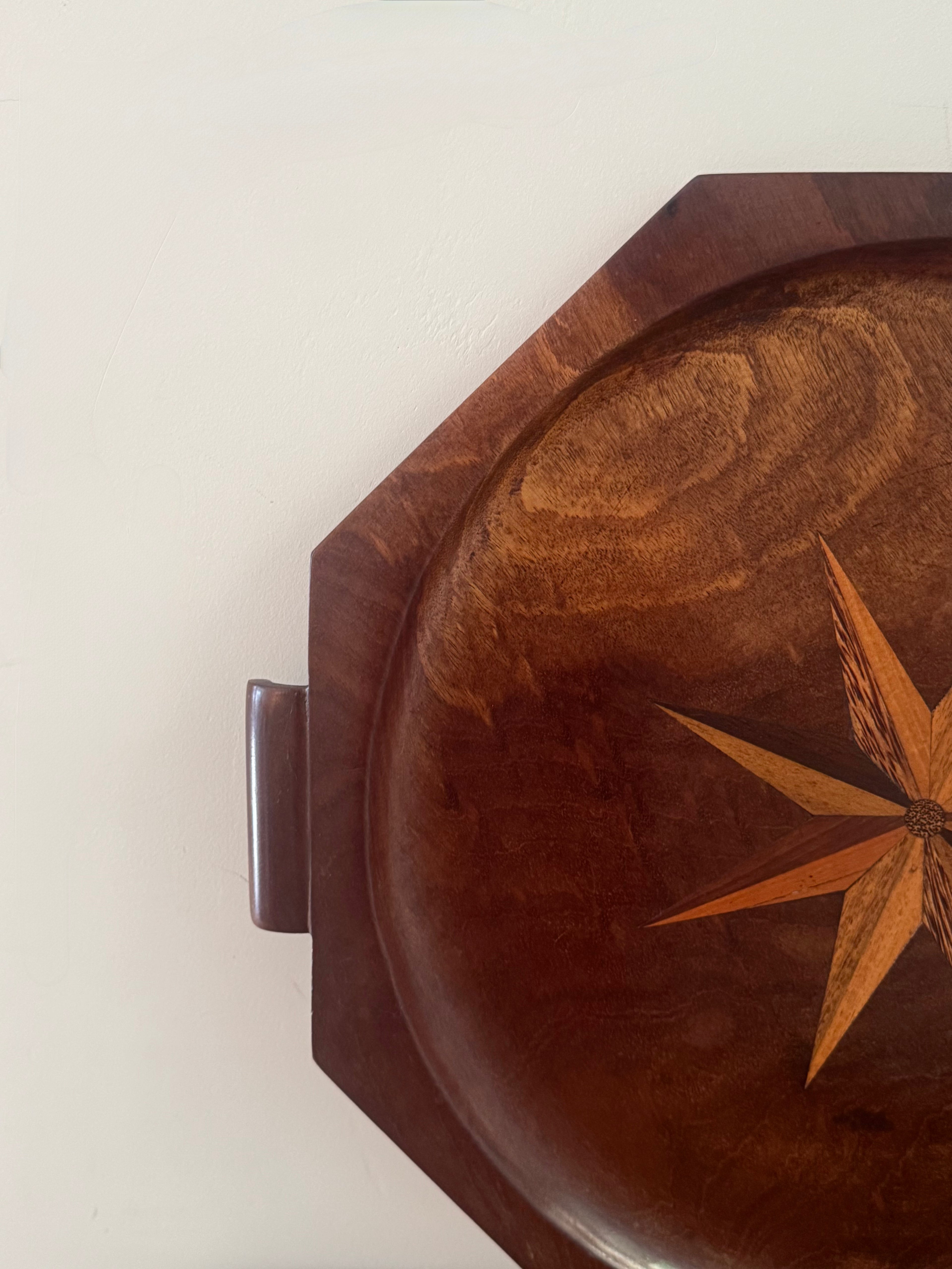 Wooden Sunburst Inlaid Tray