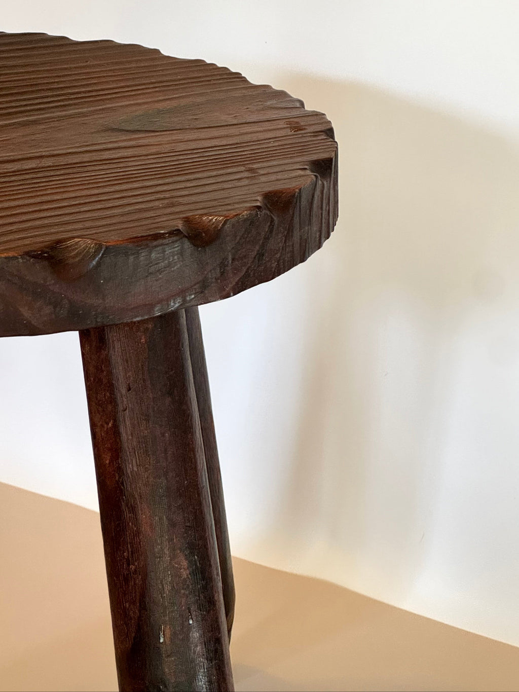 FRENCH BRUTALIST WOODEN STOOL
