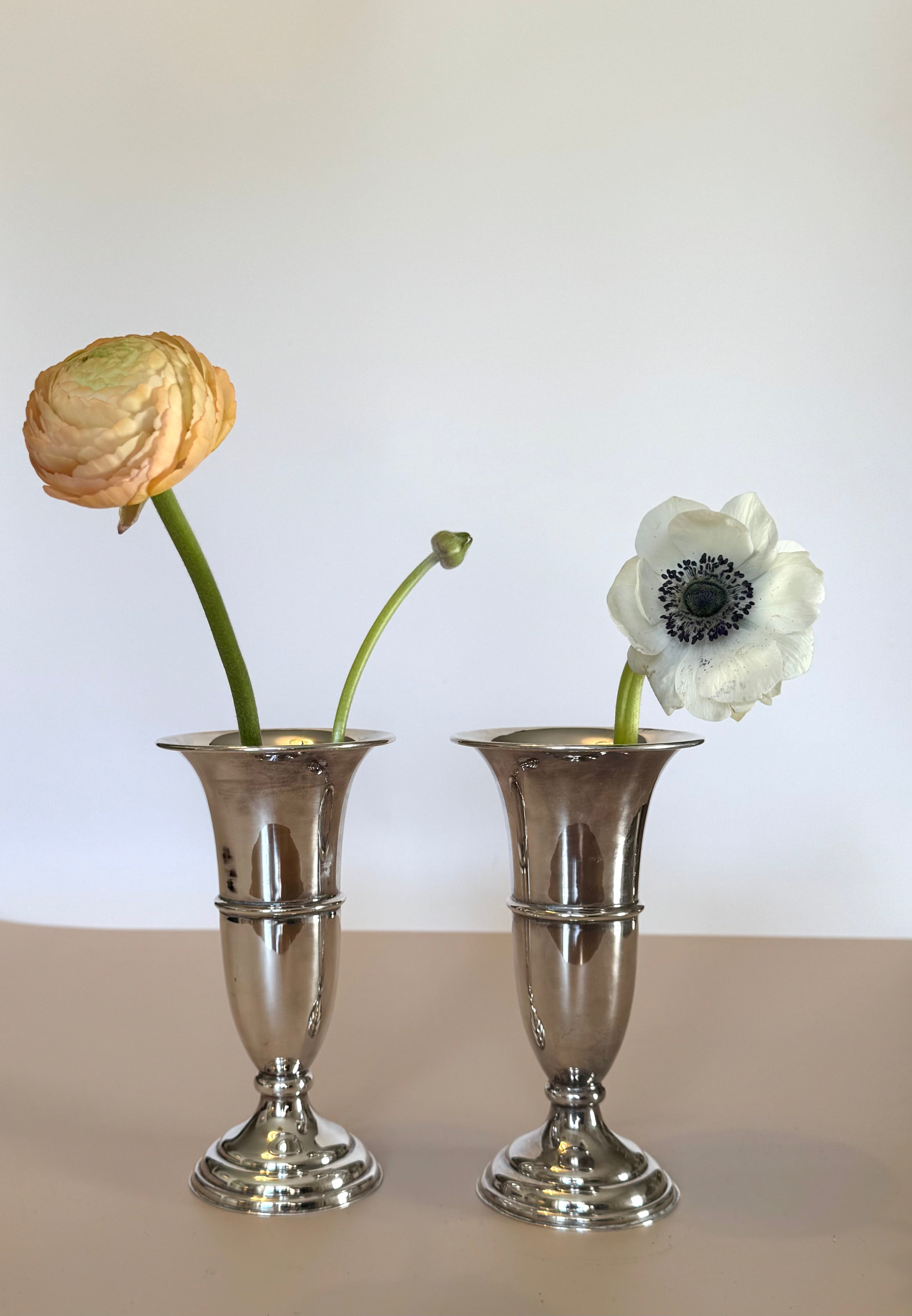 Pair Of Silver Plated Bud Vases