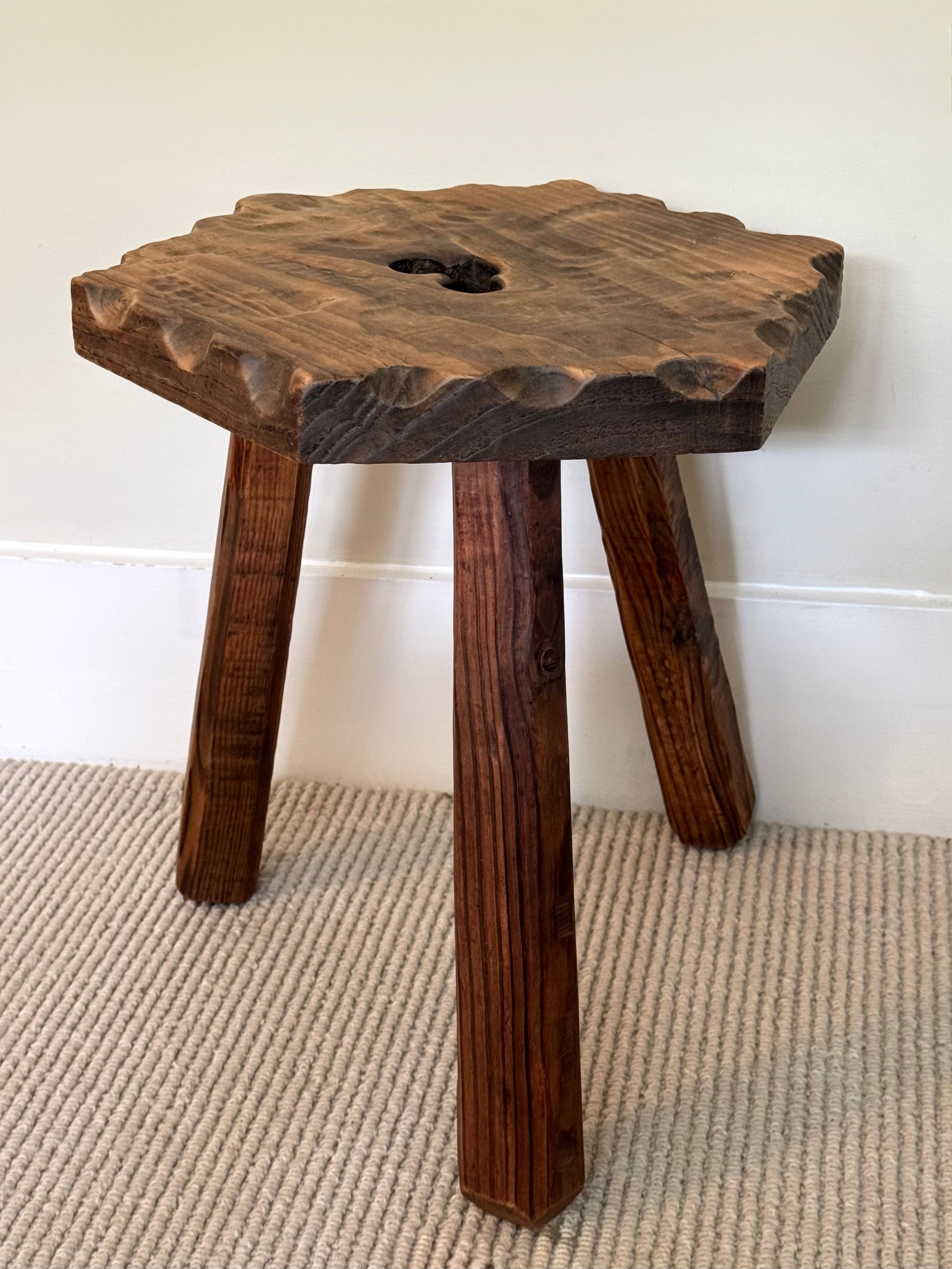 Traditional Wooden Tripod Clover Stool