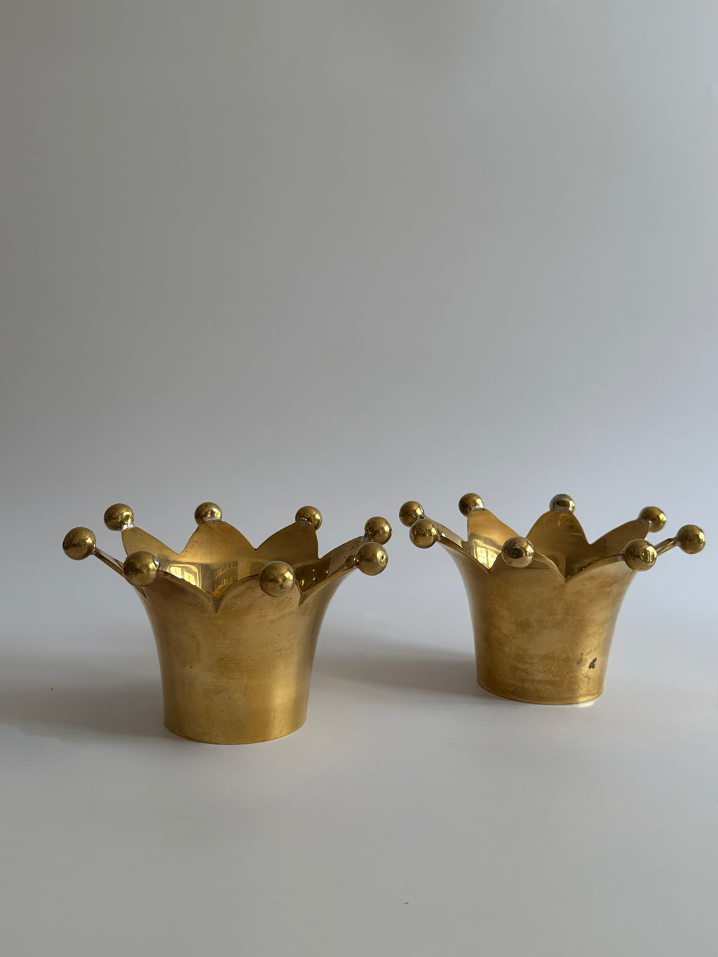 Vintage Brass Crown Candle Holders