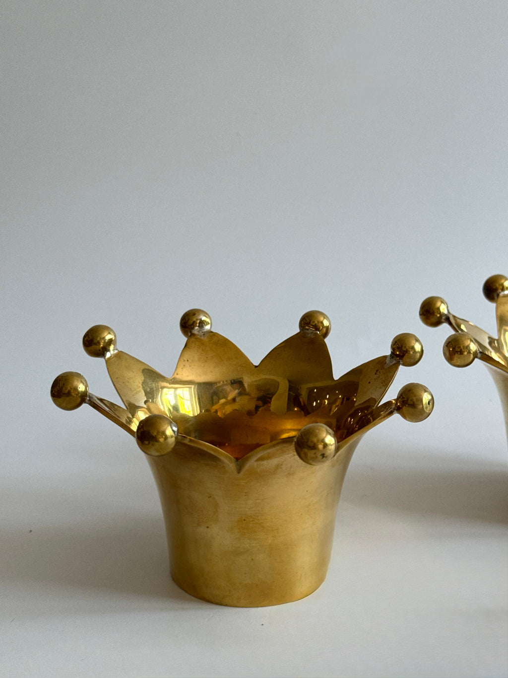 Vintage Brass Crown Candle Holders