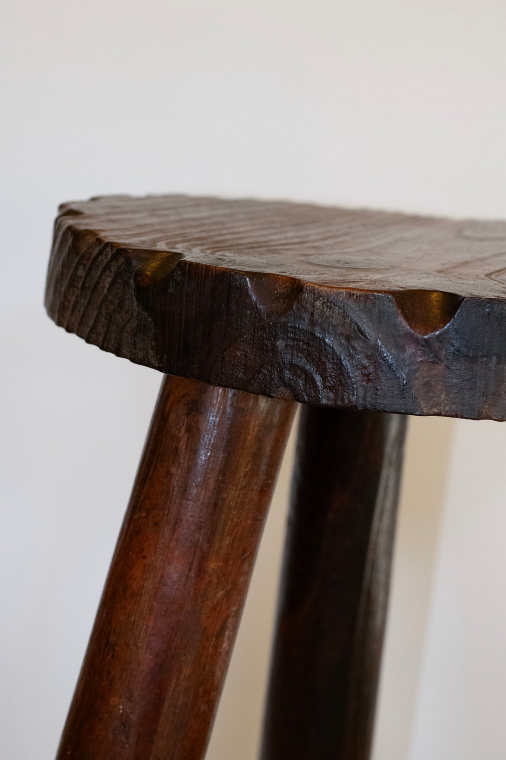 FRENCH BRUTALIST WOODEN STOOL