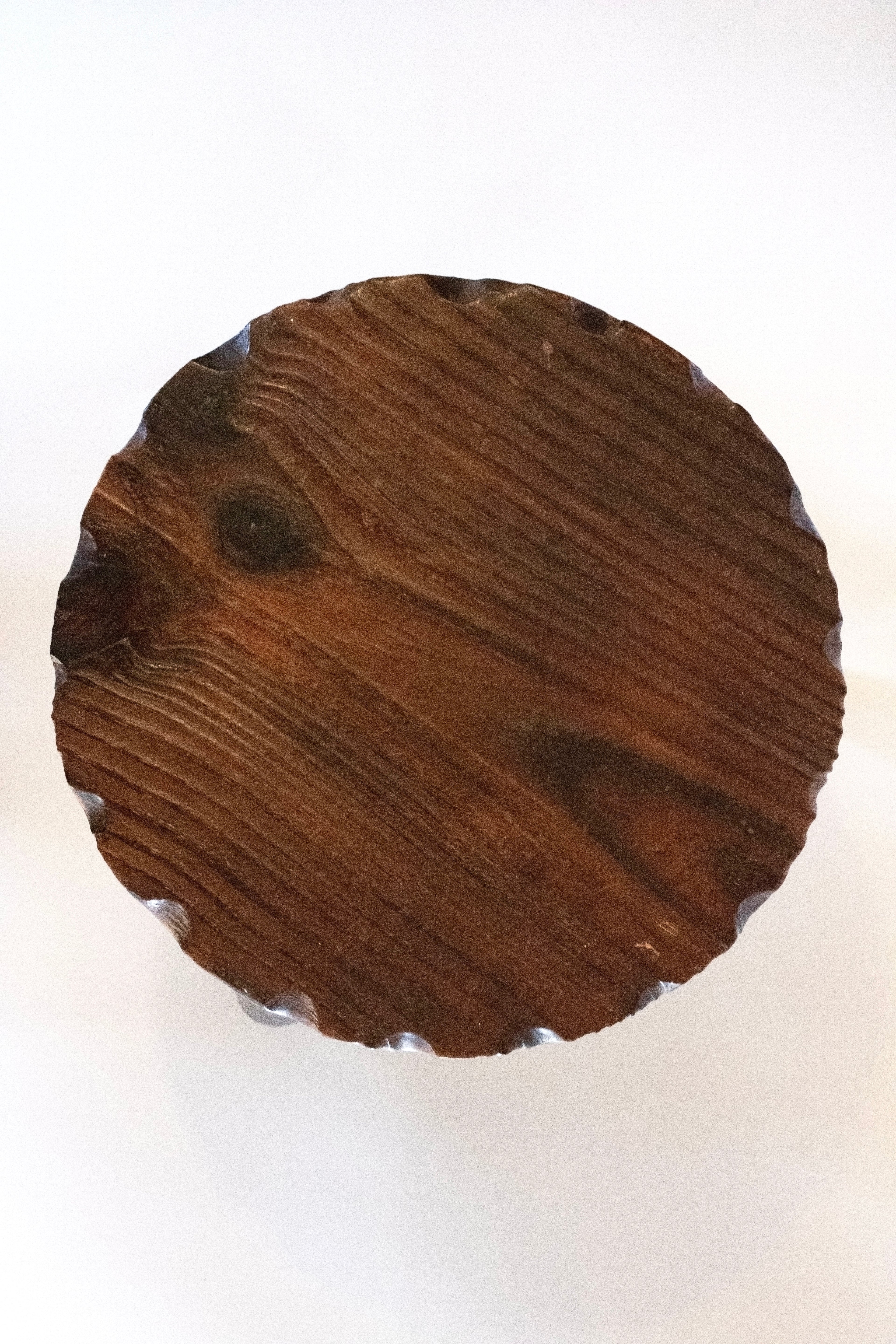 FRENCH BRUTALIST WOODEN STOOL